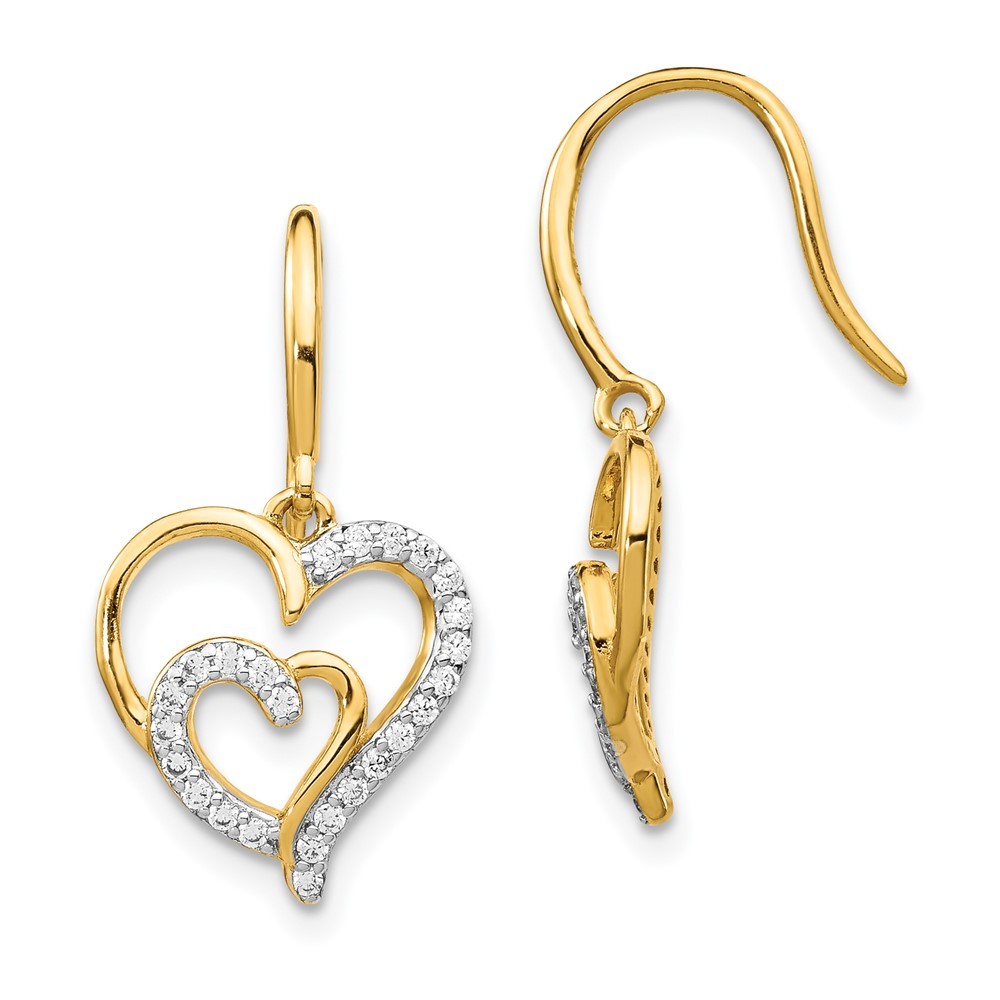 Cheryl M 925 Sterling Silver Gold-plated Brilliant-cut CZ Heart Dangle Earrings
